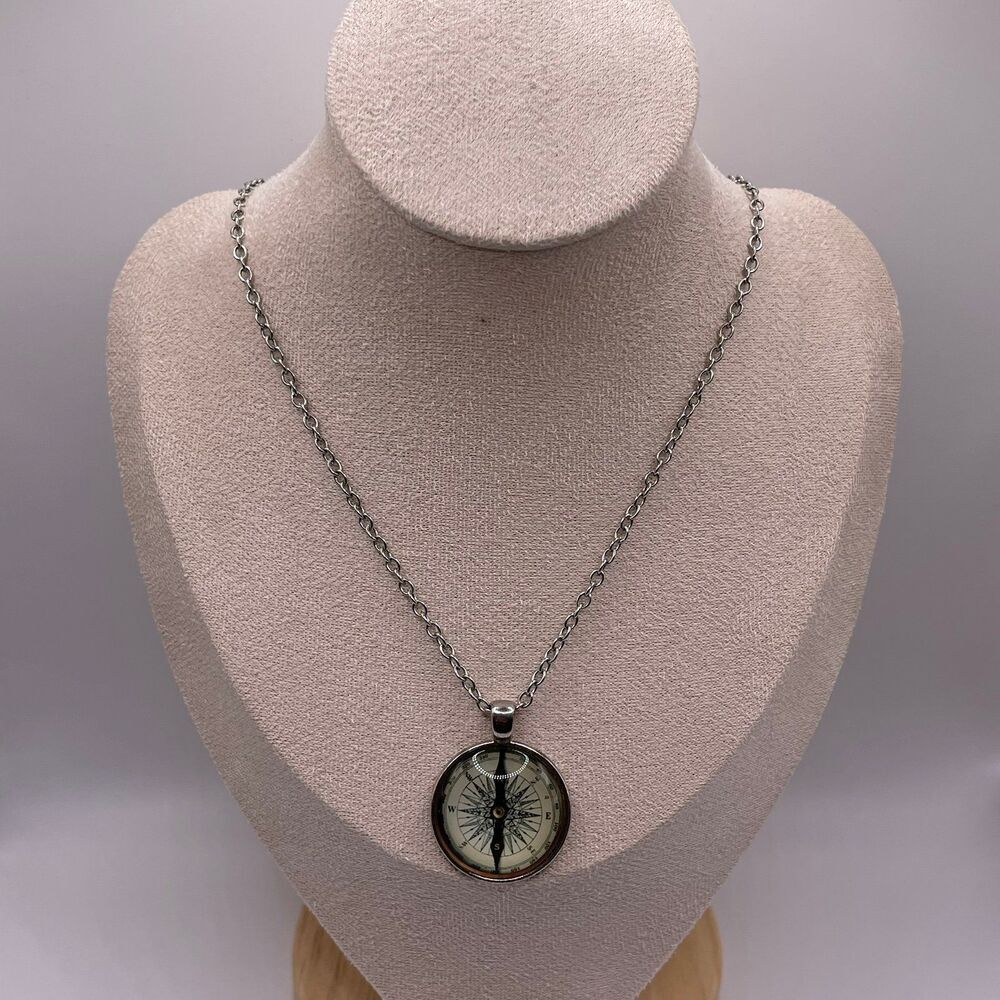 Macy's Men's Compass 12” Heavy Drop Pendant Silver Necklace